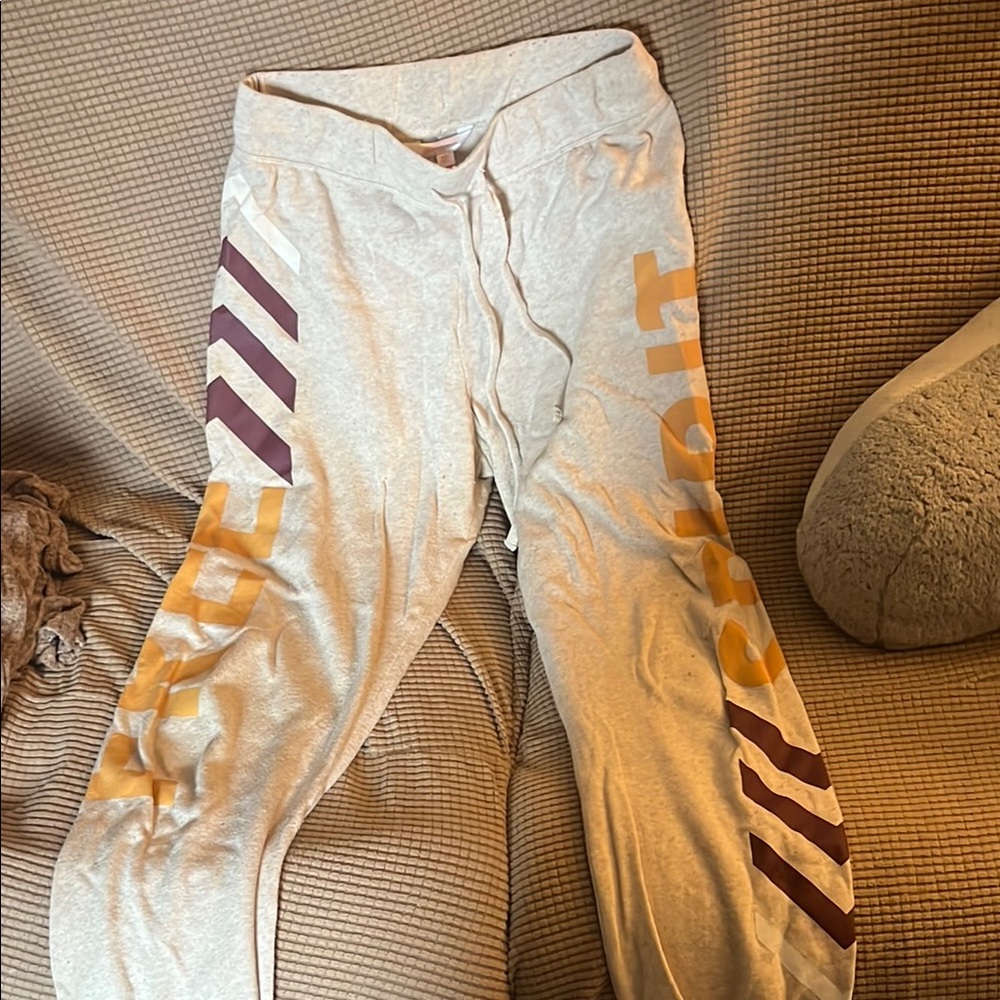 Cream and Brown Graphic Sweatpants